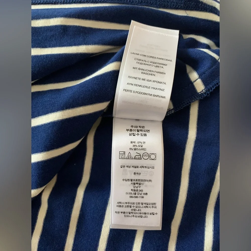 NWT Ralph Lauren Midi Dress Blue w/White Stripes Cold Shoulder Stretch Cotton 14 - Picture 10 of 11